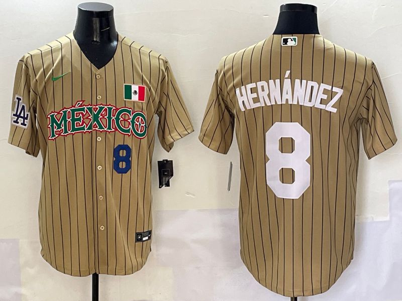 Men Los Angeles Dodgers #8 Hernandez Brown Stripe Mexico Joint Name 2025 Nike MLB Jersey style 9->los angeles dodgers->MLB Jersey